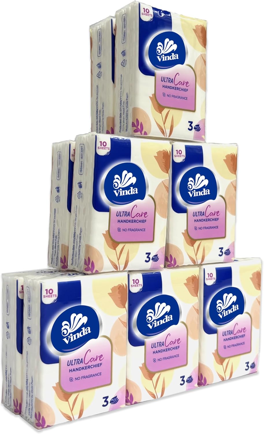 Vinda 3-Ply Mini Ultra Care Pocket Tissues, Portable Series Facial Tissue, Travel Size for Use in All Occasions (12 Packs of 10 Tissues)