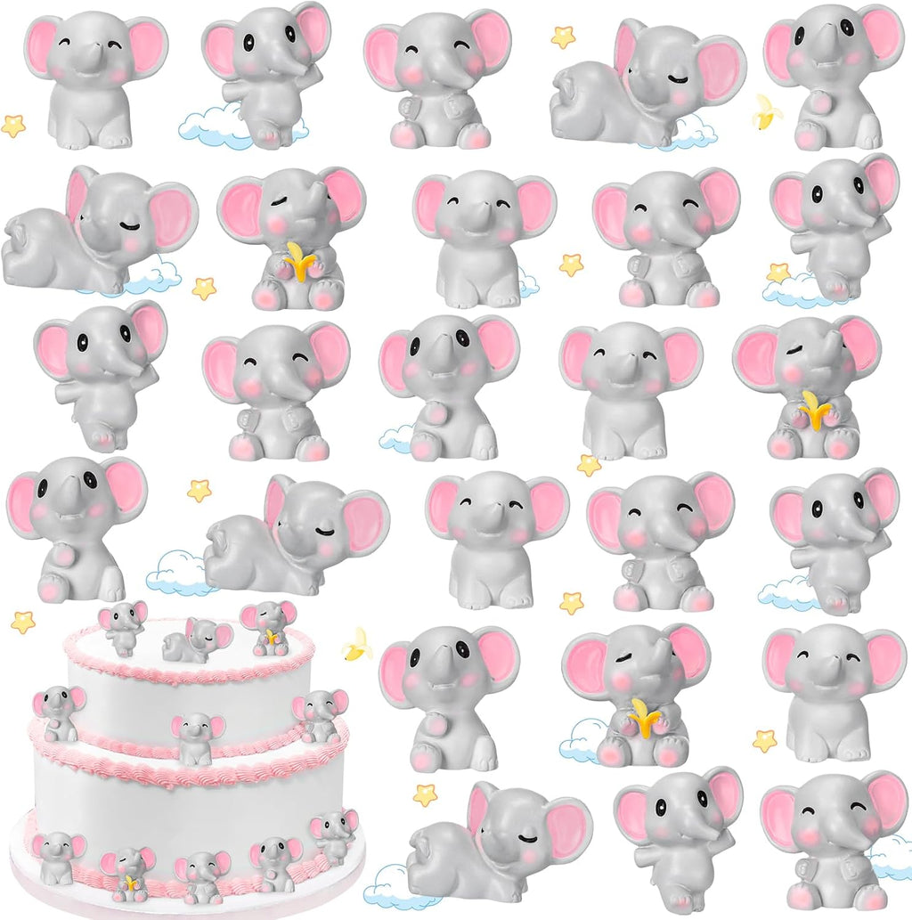 Beeveer 36 Pcs Mini Elephant Animals Miniature Figurines Toys Elephant Cake Toppers Resin Miniature Moss Landscape DIY Terrarium Crafts Ornament for Baby Shower Party Cake Decor