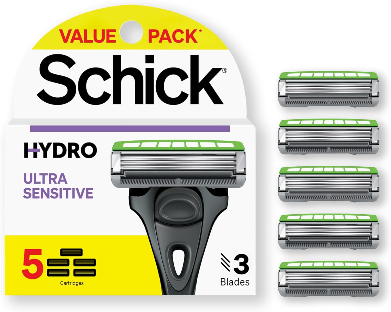 Schick Hydro Ultra Sensitive Razor Refills for Men | Includes 5 Razor Blades Refills, Shaving Blades for Men, 5ct
