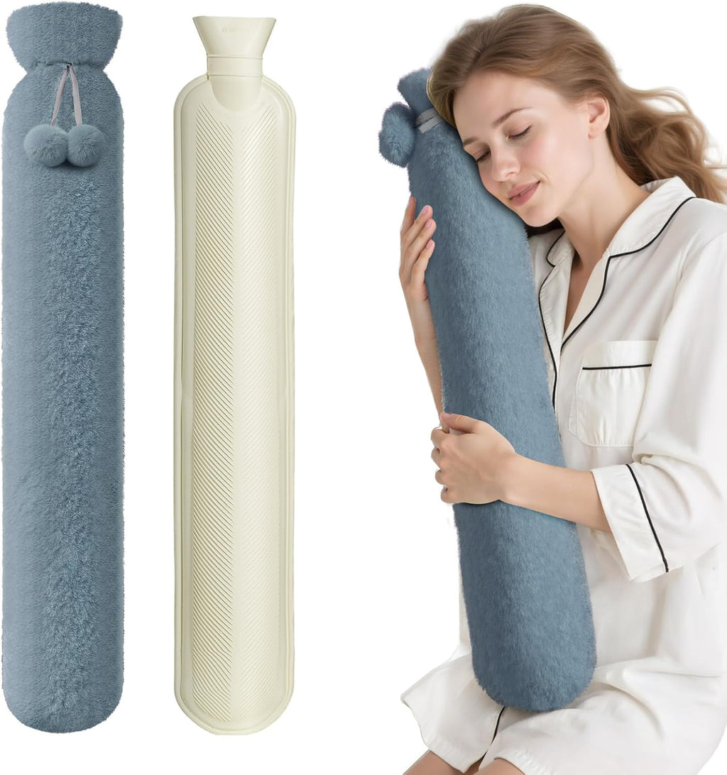 Hot Water Bottle with Cover, 2L Rubber Hot Water Bag with Soft Cover (2 Liter), for Cramps, Compress Pain Relief, Removable Hot Cold Pack (Noble Gray)