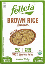 Felicia Gluten Free Pasta, Brown Rice Elbows, 10G Protein per Serving, Organic Whole Grain Noodles Made With 100% Brown Rice, Designed in Italy, Plant Based, Non GMO, 12 Oz, 6 Boxes