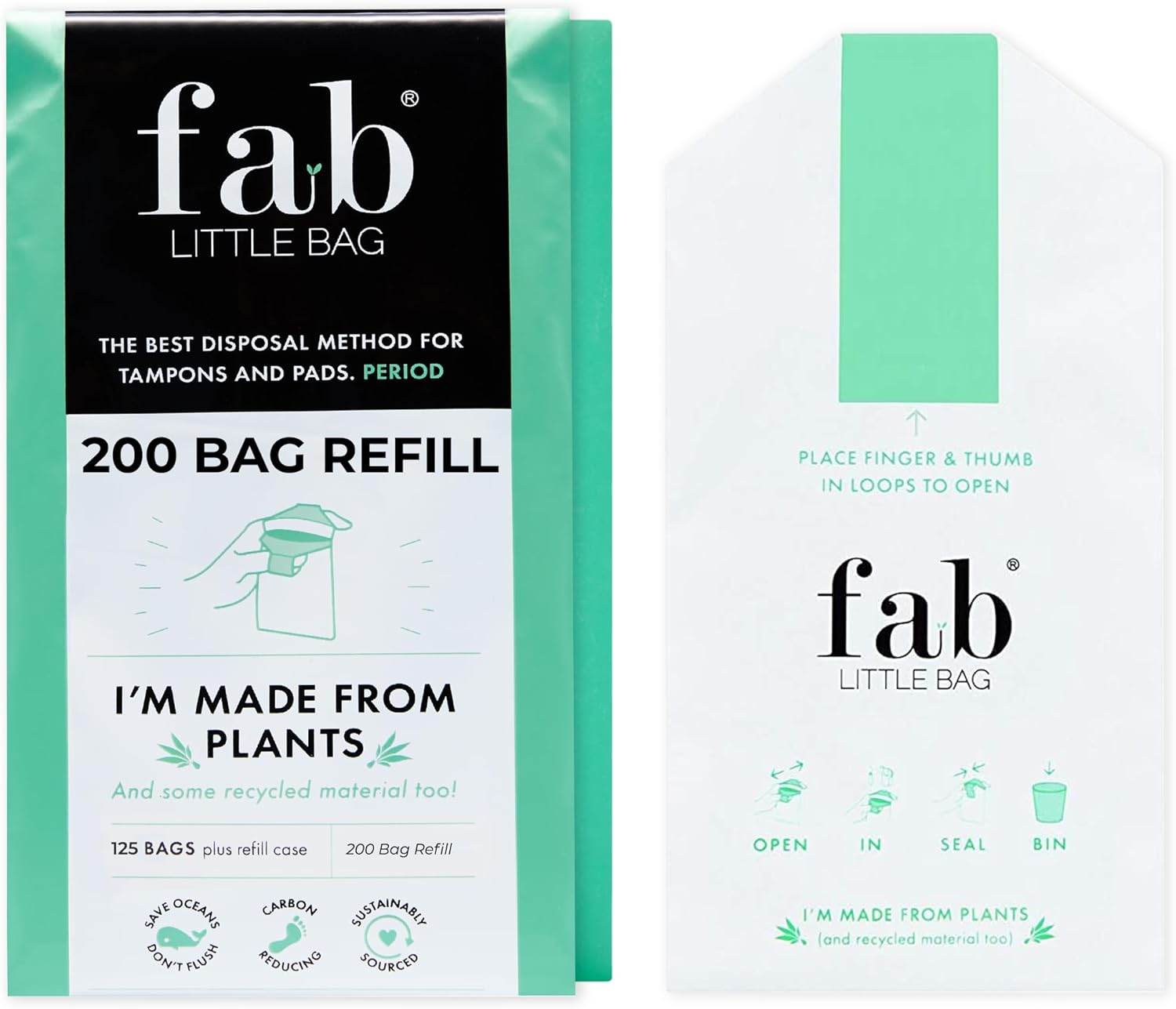 Fab Little Bag Sanitary Waste Bags - Pack of 200 Dispenser Bags (Dispenser Sold Separately) - Prevents Odours, No Mess, Eco Friendly