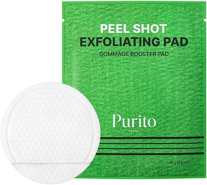PURITO PEEL SHOT Exfoliating Pad | for Blackheads, Whiteheads & Pores | Charcoal + Enzyme Deep Clean | Instant Glow & Smooth Texture | Gentle Daily Exfoliation | Korean Skincare, 8 Pads