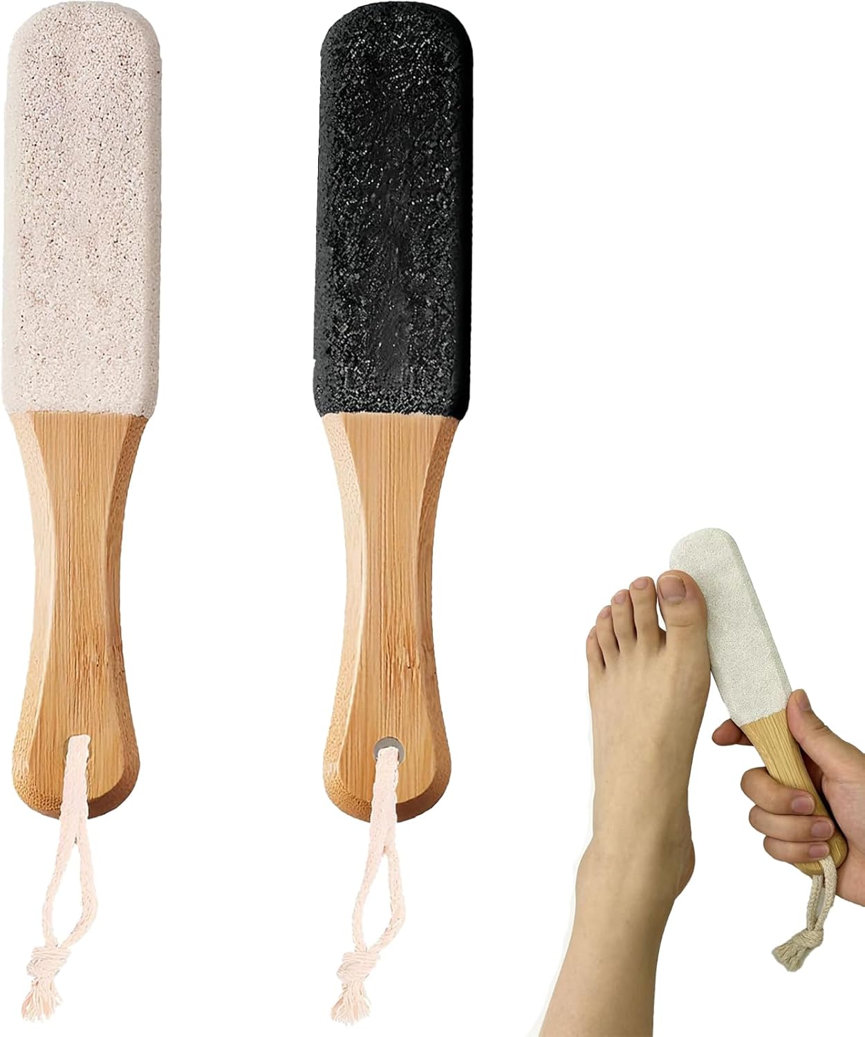 2-Pack Professional Pedicure Foot File & Pumice Stone with Wooden Handle - Callus Remover and Foot Scrubber for Dead Skin, Dry Rough Feet, Cracked Heels and Corns
