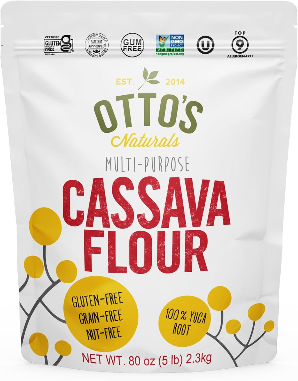 Otto's Naturals Multi-Purpose Cassava Flour, Non-GMO, Gluten-Free, Grain, Nut and Gum-Free, 1-to-1 Wheat Alternative, Paleo, AIP, 5 lb