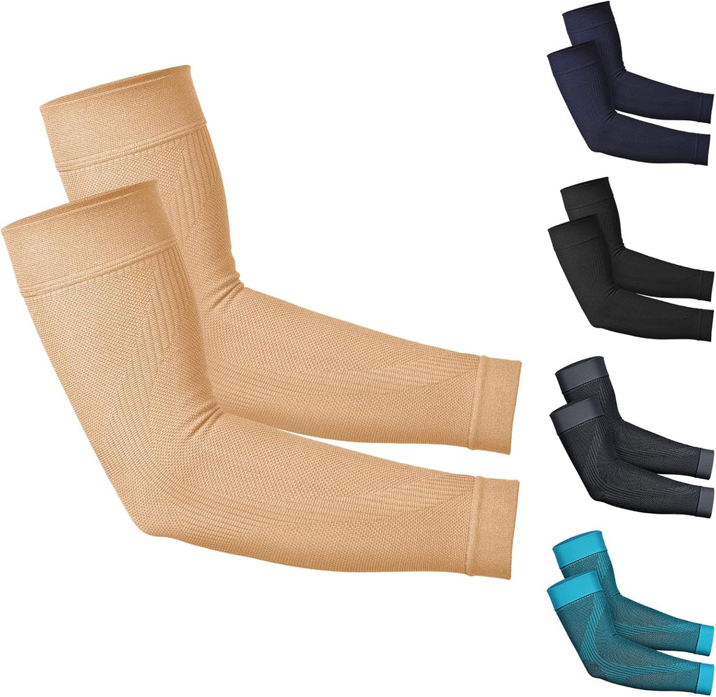 KEKING® Compression Arm Sleeves, Firm 20-30mmHg Graduated Compression Full Arm Support for Recovery, Pain Relief, Tendonitis, Golfers & Tennis Elbow Brace, Workouts Sports - Latex Free Beige S