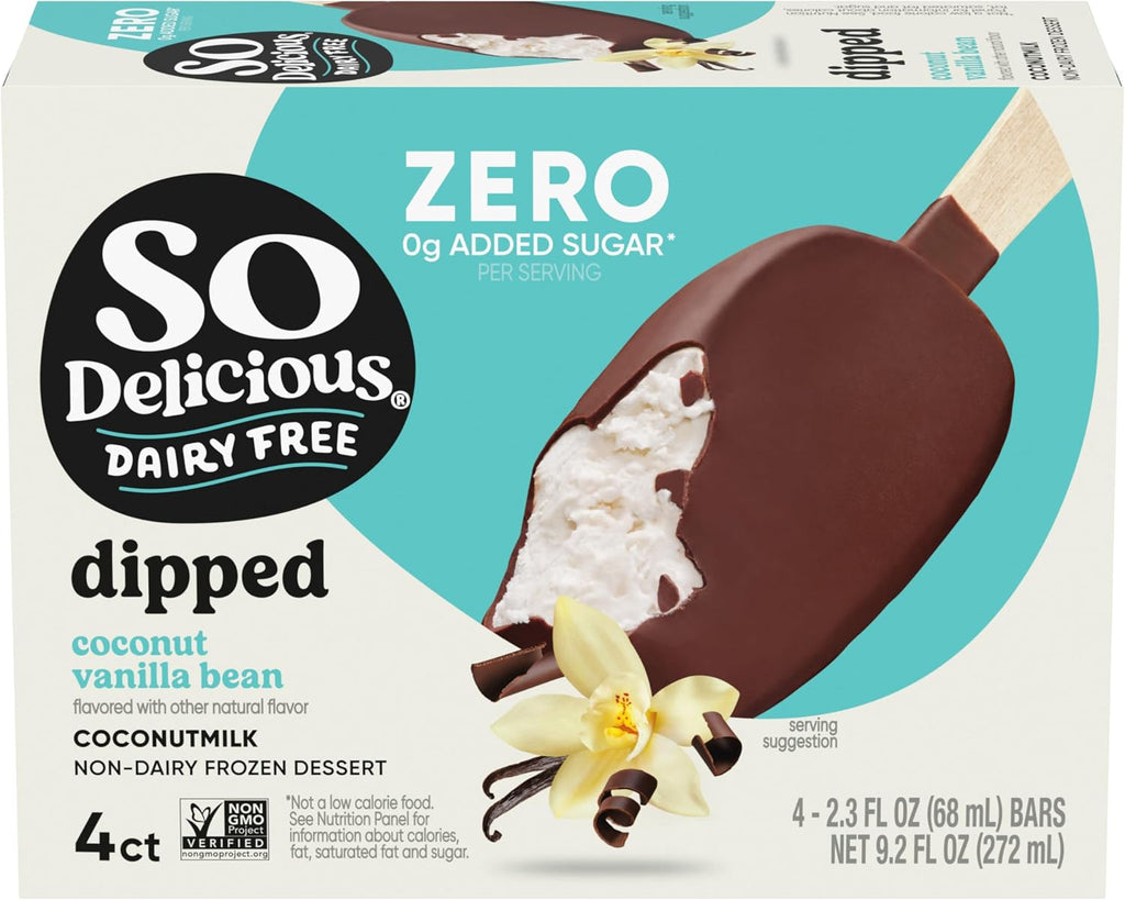 SO DELICIOUS Dessert Coconut Milk Bar Mini Chocolate Vanilla No Sugar Added, 2.3 Fl Oz, 4 Count