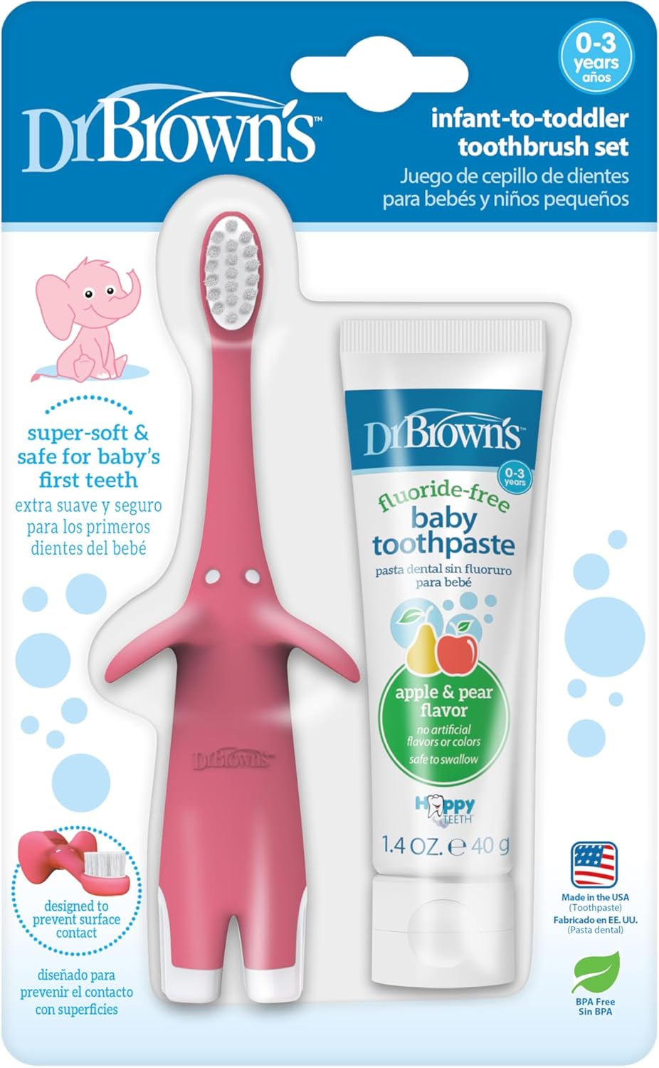 Dr. Brown's Infant-to-Toddler Toothbrush Set, 1.4 Ounce, Pink