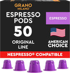 Grano Milano - 50 Espresso Pods Compatible with Nespresso Original line, Medium Roast - Intensity 9/12, Coffee Capsules Made in Italy Espresso Coffee