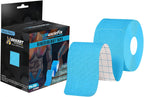 MuscleFix Pre-Cut Elastic Cotton Kinesiology Therapeutic Athletic Sports Tape, for Pain Relief and Support (5 cm * 5 m) 20 Precut 10” Strips (Blue)