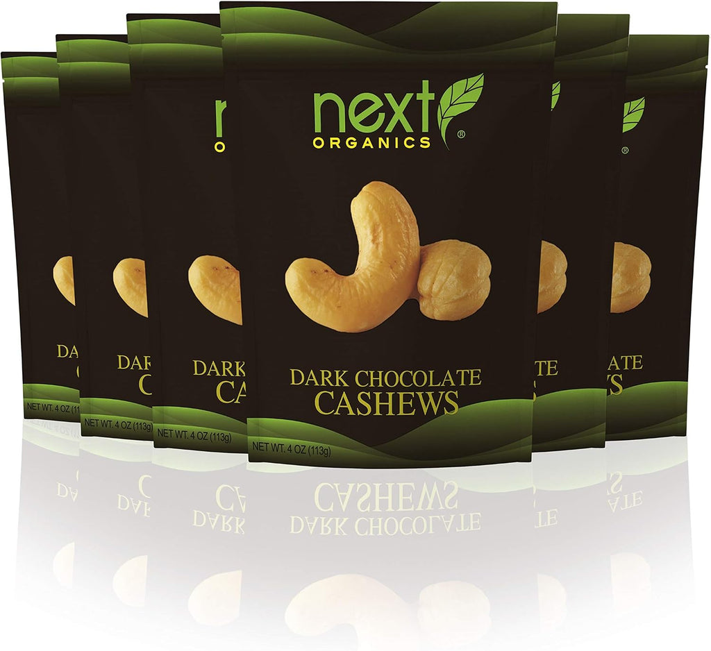 Next Organics Dark Chocolate Cashews 4 Ounce (Pack of 6)