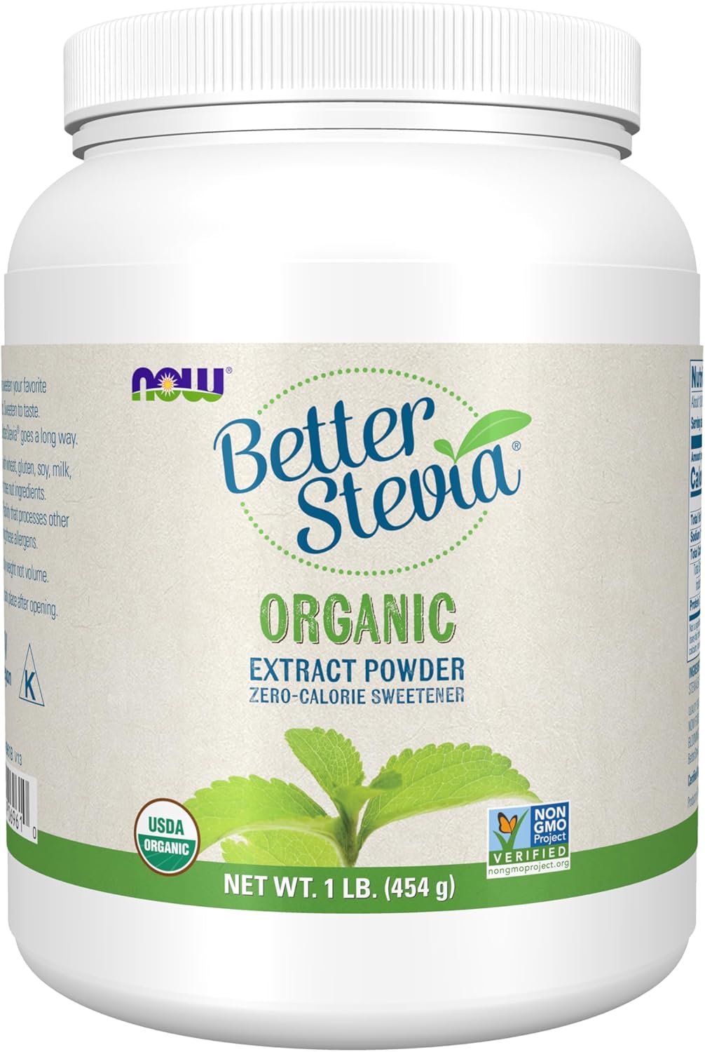NOW Foods BetterStevia Organic Zero-Calorie Extract Powder, Keto Friendly, Suitable for Diabetics, No Erythritol, 1 Pound