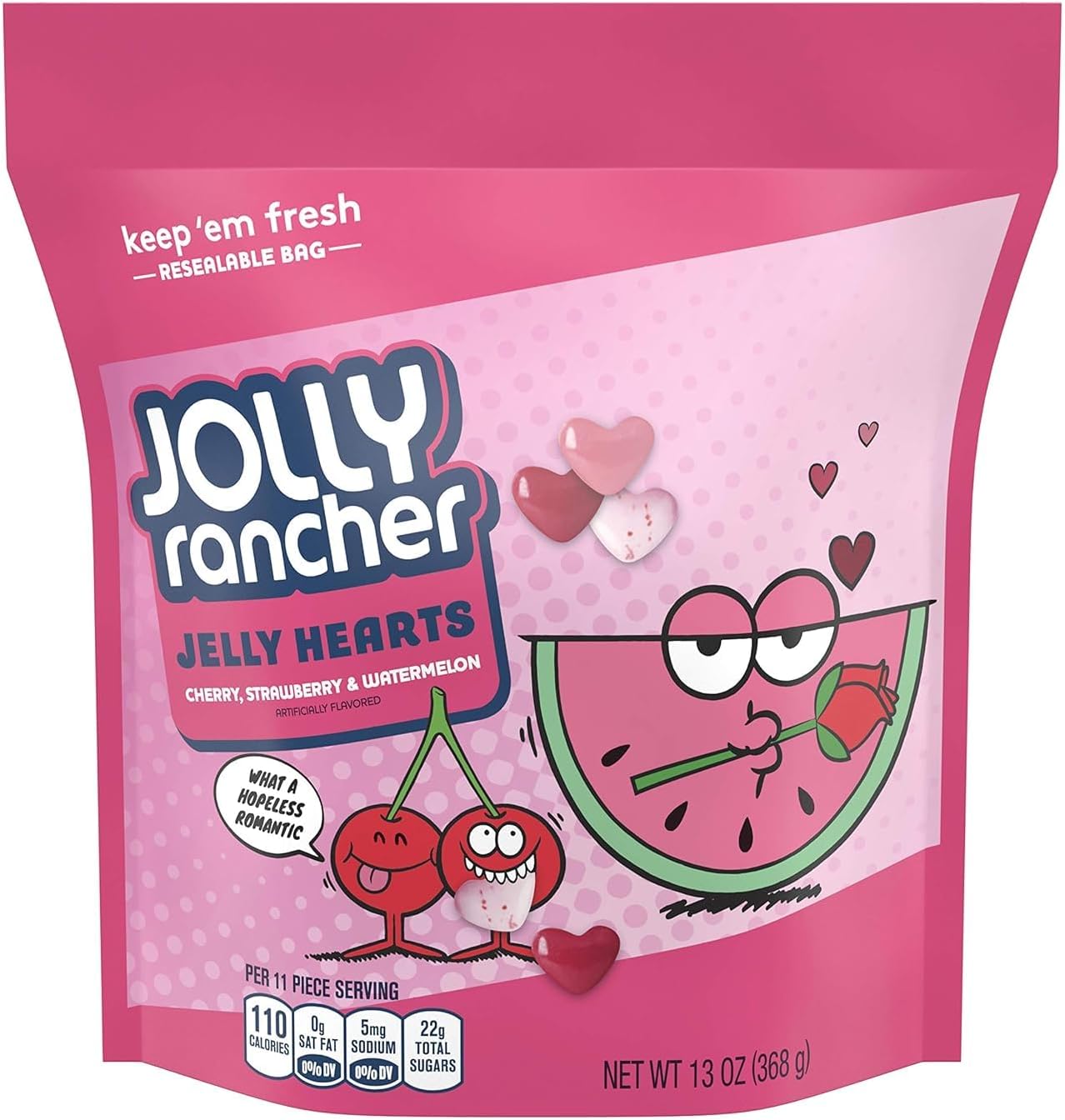Valentine's Day Jelly Hearts Jelly Beans, 13 oz Releasable Bags Approx 130 count Heart Shaped Candy Jellies, Red, White & Pink Heart Candies, Great Gift or Basket Filler