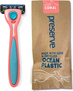 Preserve POPi Shave 5 Razor System Made with Recycled Ocean Plastic and 5-blade cartridge, Coral Pink, 1 Count
