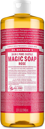 Dr. Bronner's Magic Soap Pure-Castile Liquid Soap (Rose, 32 Ounce) - Made with Regenerative Organic Certified Oils, 18-in-1 Uses: Face, Body, Hair, Laundry, Pets & Dishes, Concentrated, Vegan, Non-GMO