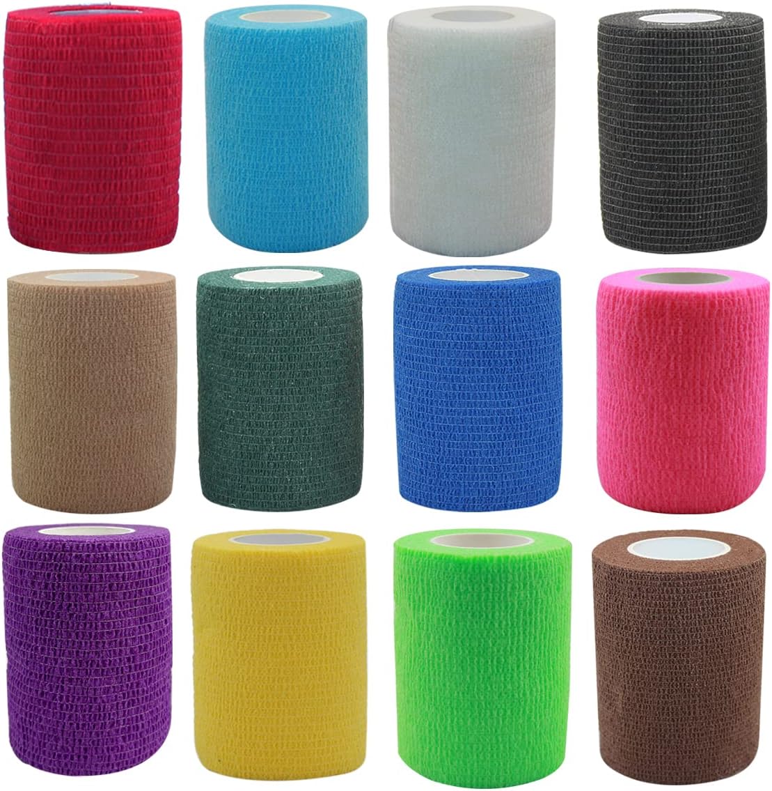 [12 Pack-3" x5Yards] MINGYUE Self Adhesive Bandage Wrap,Athletic Tape,Sports Tape,Wrist and Ankle Wrap Tape,Cohesive Bandage for Vet Wrap(12 Colors)