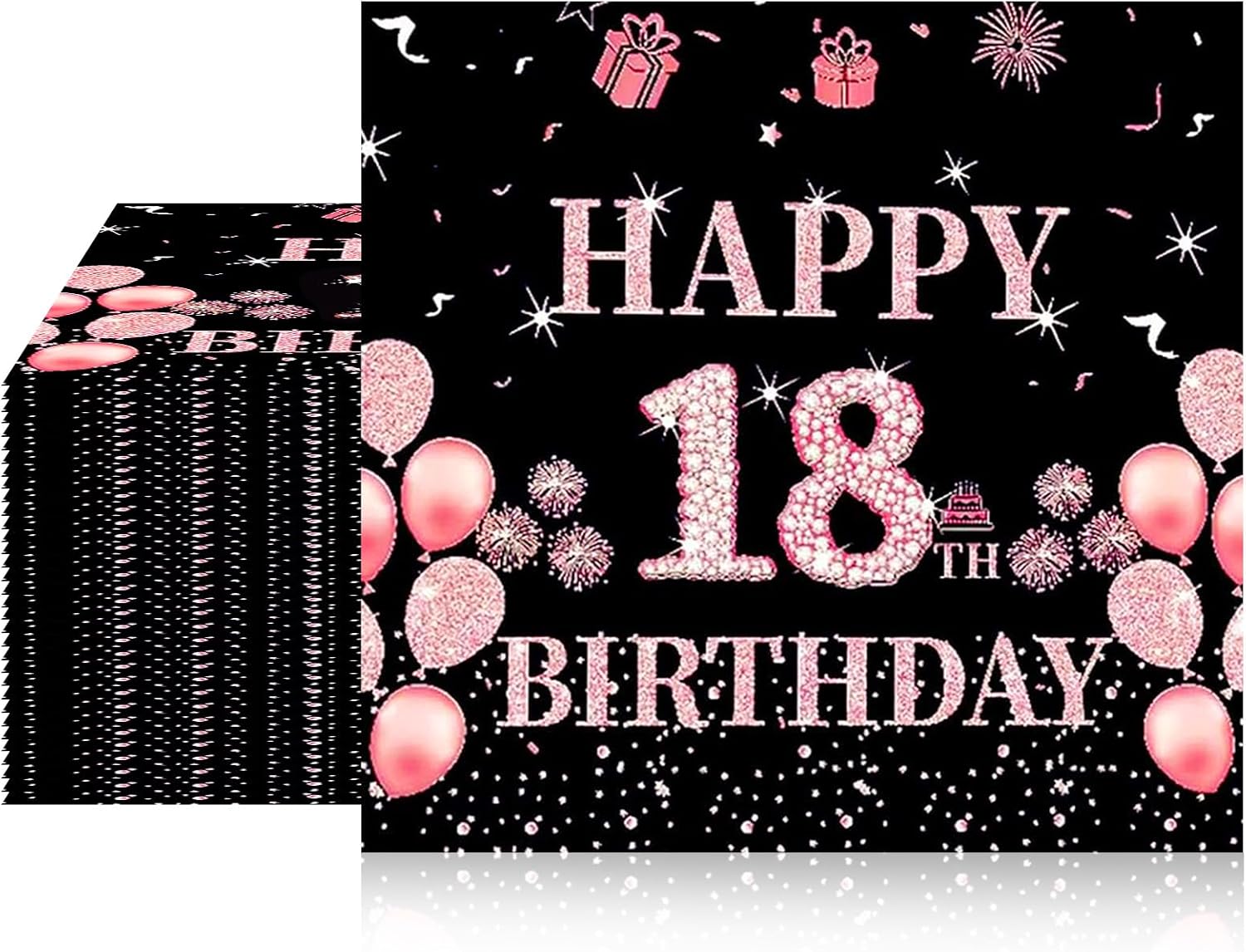 40Pcs Happy 18th Birthday Paper Napkins 18 Year Old Party Tableware Set Black Rose Gold Party Dinnerware for Girls or boys Birthday Decorations 6.5x6.5 Inches
