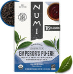 Numi Organic Emperor's Pu-erh Tea, 16 Dark Tea Bags, Aged Fermented Yunnan Black Tea, Caffeinated
