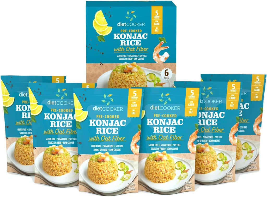 Shirataki Rice, DIET COOKER Konjac Rice 6 Pack Inside, Keto & Vegan Friendly, 9.52 oz, Odor Free, Low Calorie, Zero Net Carbs, Slim Rice Healthy Diet Food with Oat Fiber