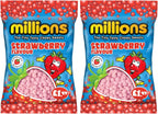 Millions Candy Assorted Flavors Pack 2 Pack, Strawberry, Vimto, Apple, Watermelon, Bubblegum, 110g (Strawberry)