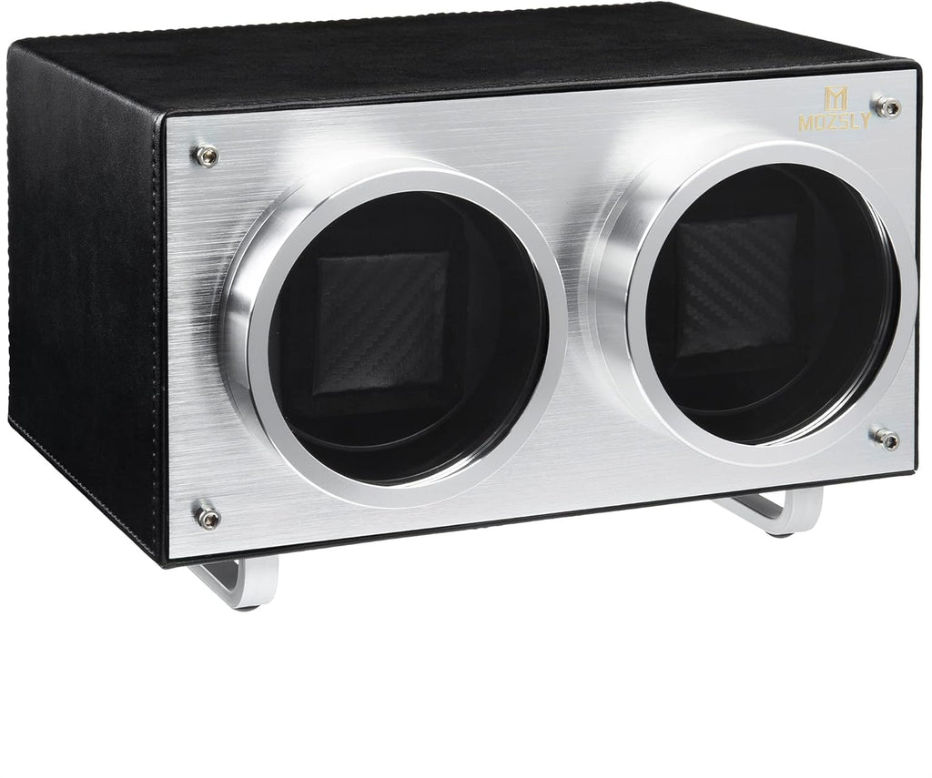 MOZSLY Double Watch Winder for Automatic Watches with Quiet Motor 12 Rotation Mode Setting AC Adapter or Battery Powered PU Leather