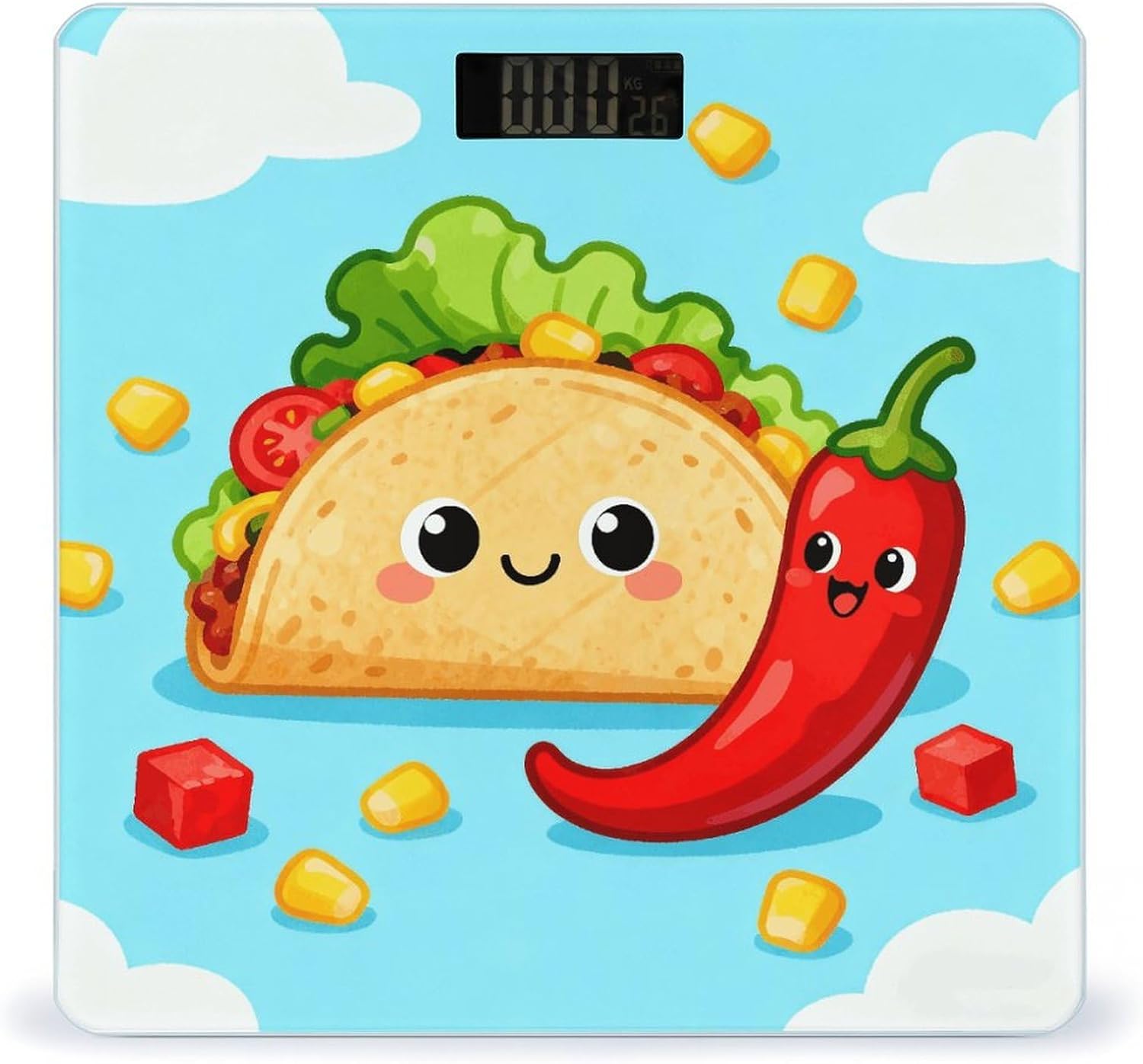 Taco Chili Peppers Body Weight Scale Accurate Stable Digital Bathroom Scale Safe Anti-Slip Home Scale with LCD Display, Anti-Slip Base & Safe Rounded Edge Design for Home Use
