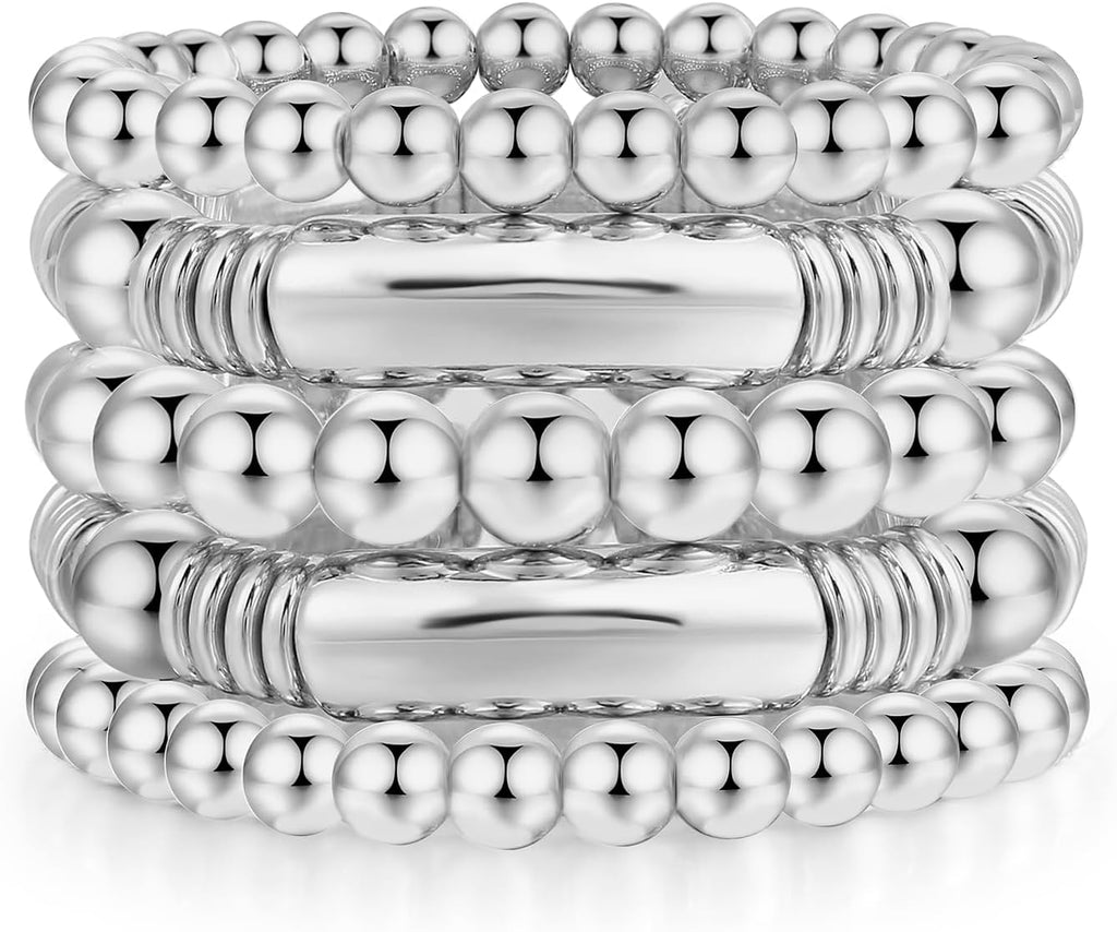14K Gold Plated Bangles Bracelet for Women Chunky Curved Stacking Plated Bead Ball Stretchable Bracelets