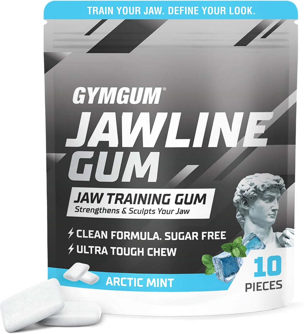 GYMGUM Jawline Gum Ultra Hard Chewing Gum | No Calories, No Sugar, No Artificial Sweeteners | Keto Friendly Mewing Gum for Jawline Training & Exerciser (10 Count (Pack of 1), Arctic Mint)
