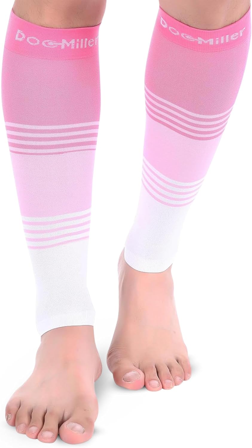 Doc Miller Calf Compression Sleeve for Men & Women – 20–30 mmHg Graduated Compression, Footless Compression Socks Alternative for Running, Shin Splints, Swelling, Varicose Veins –Calf Support, 1 Pair