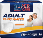 Super Easy Adult Diapers Large (10 Count) | High Absorbency Incontinence Underwear for Men & Women | Leakproof Overnight Protection | Soft, Breathable & Comfortable Fit | Disposable Adult Pants