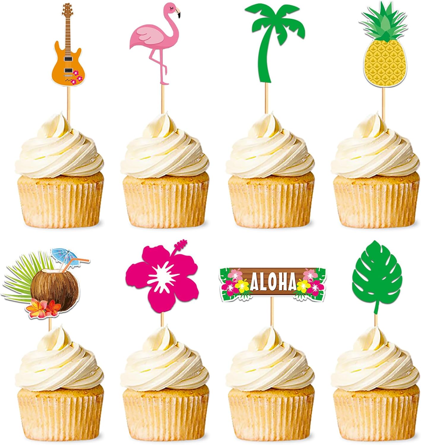 Hawaiian Cupcake Toppers,24 PCS Hawaiian Cake Decorations,Hawaiian Party Decorations
