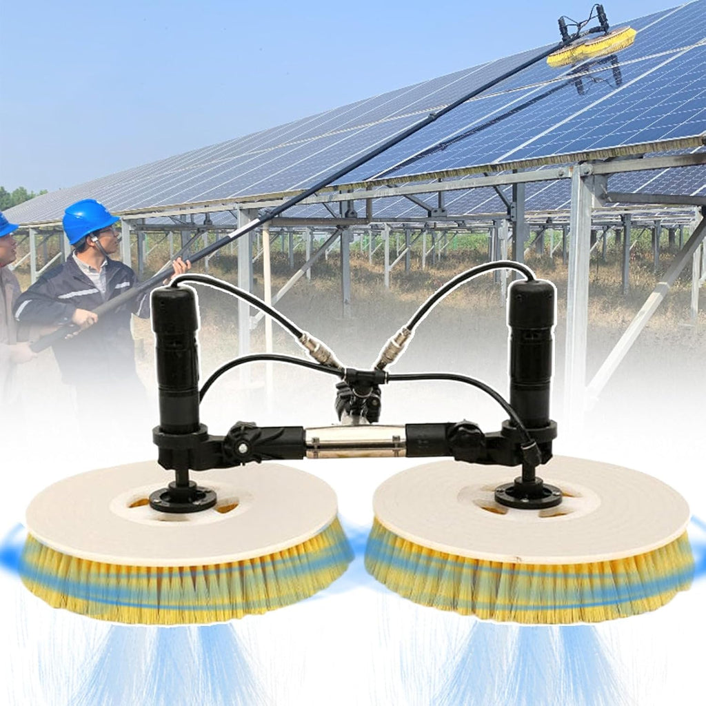 Solar Panel Electric Cleaning Tool, House Water Fed Pole Kit,Photovoltaic Panel Electric Cleaning Brush,Dual Brush Heads - 360° Counter-Rotating,with Water Pump + 20m Water Hose,3.5m