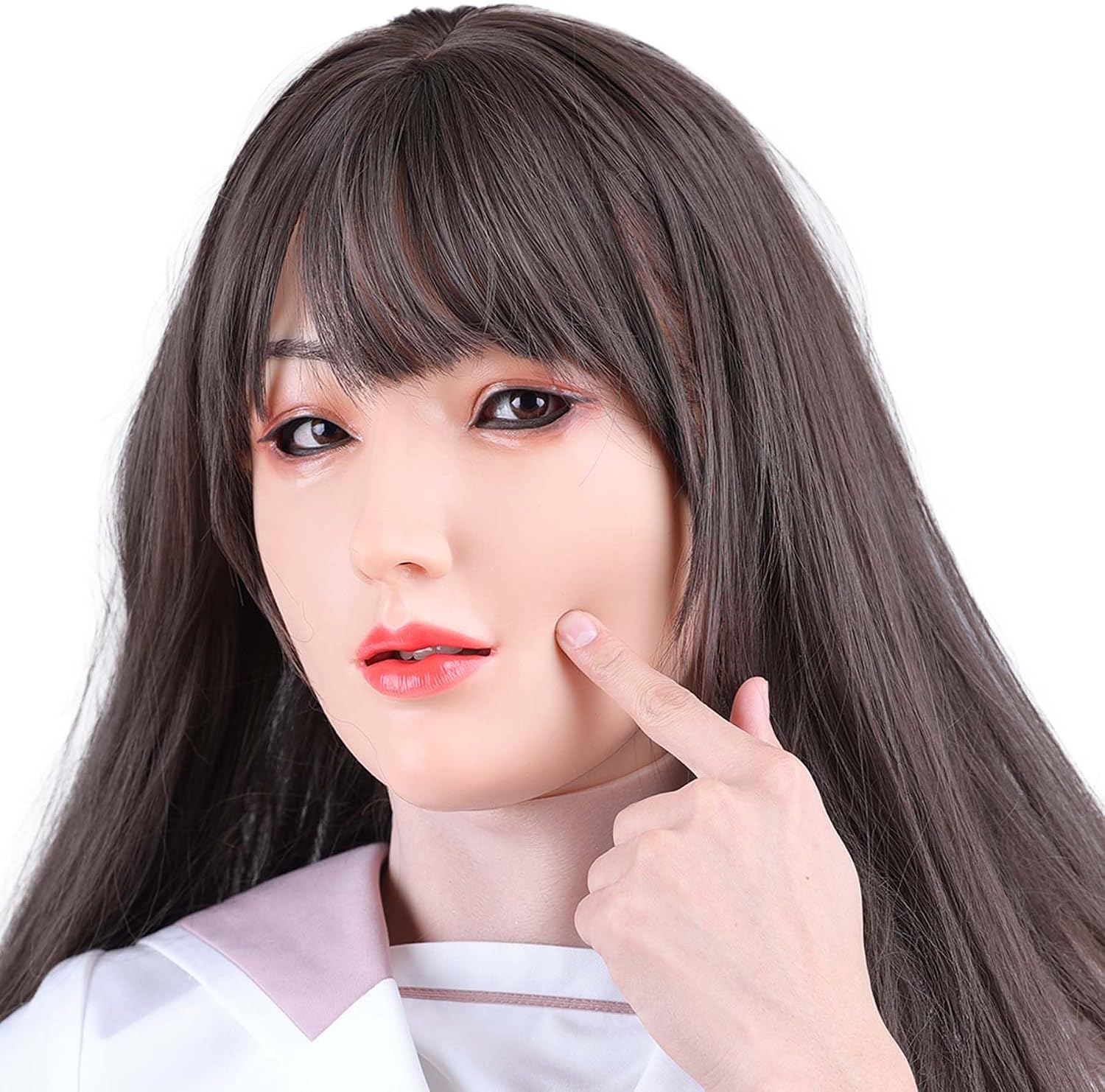 Silicone Female Mask with Makeup Realistic Full Head Face Mask for Crossdresser Cosplay Halloween