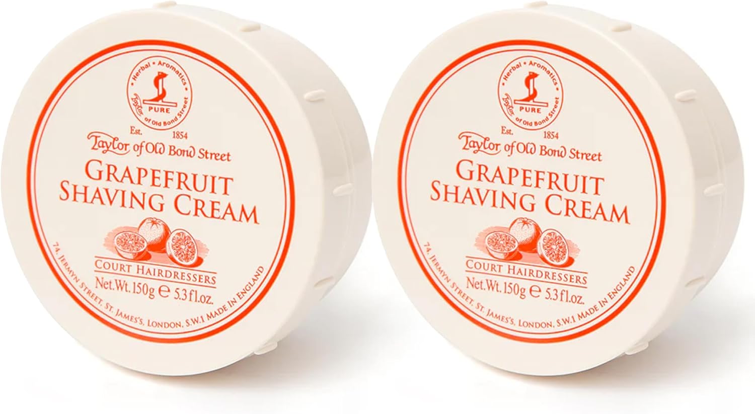 Taylor of Old Bond Street Grapefuit Fragrance Shaving Cream Bowl 150g (2-Pack) – Rich Lather for Traditional Shaving