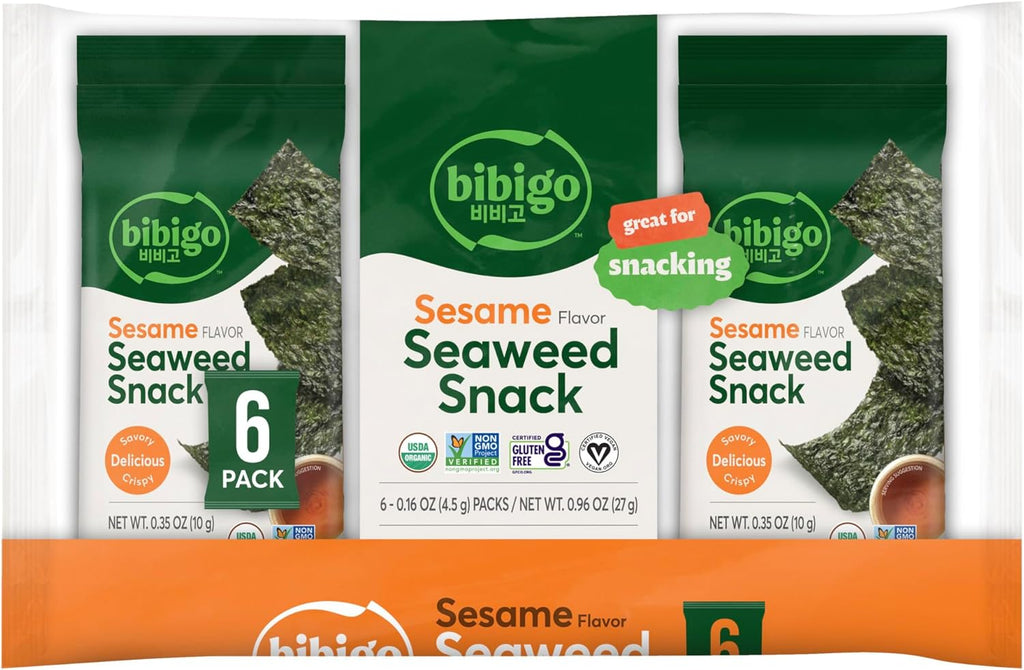 Bibigo Sesame Flavored Seaweed Snacks, 6 Individual Packets, 0.16 Ounce (Pack of 6)