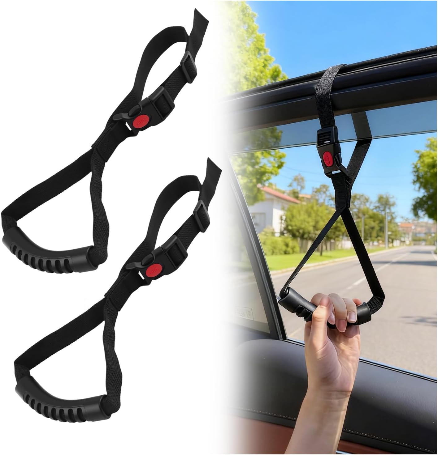 2PCS Adjustable Car Handle Assist,Anti-Slip Car Door Handle for Elderly/Pregnant Women/Kids,Portable Cars Handles Strap for Cars Interior Use & Daily Travel Safety Support