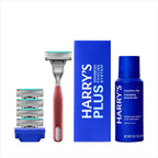 Harry's Plus Shaving Kit for Men - Premium Handle, 5 Razor Blade Cartridges, Foaming Shave Gel, and Travel Blade Cover - TSA Approved Travel Essentials - Advanced Pivoting System - Clay