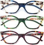 DXYXYO Cat Eye Reading Glasses for Women 3 Pack Anti Blue Light Computer Readers Stylish Retro with Spring Hinge