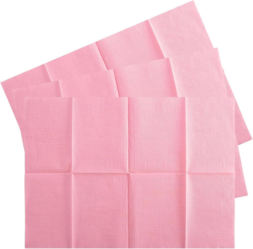 MAQIHAN 75pcs Dental Bibs Disposable - Pink Disposable Dentist Bibs for Nail, Tattoo, Lash, Paper Towels, Napkins, Desk Mat for Nail Table, Tattoo Tray Covers, Nail Tech Art Essential Stuff Supplies