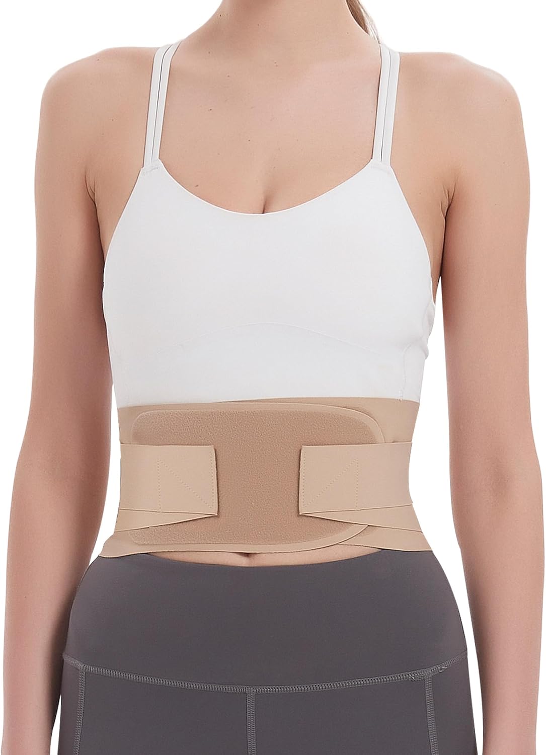 RANDY SUN Ultra Thin Back Brace, Lightweight Breathable for Women & Men, Invisible Lumbar Support Belt for Lower Back Pain Relief and Posture Correction Beige S/M(Waist:26"-28")