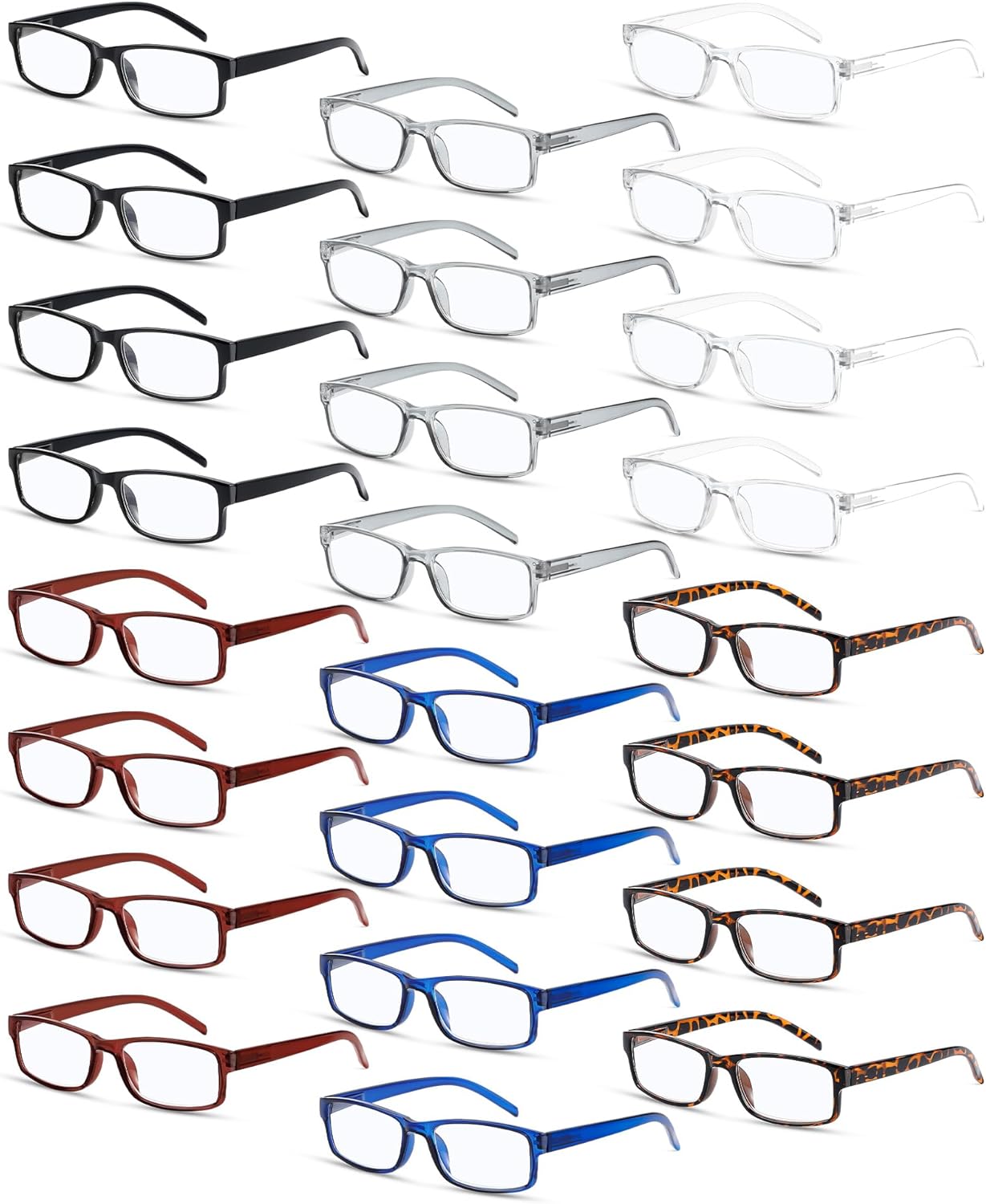 Yexiya 24 Pack Reading Glasses Bulk Adjustable Traditional Reading Glasses with Spring Hinge Non-Prescription for Men Women