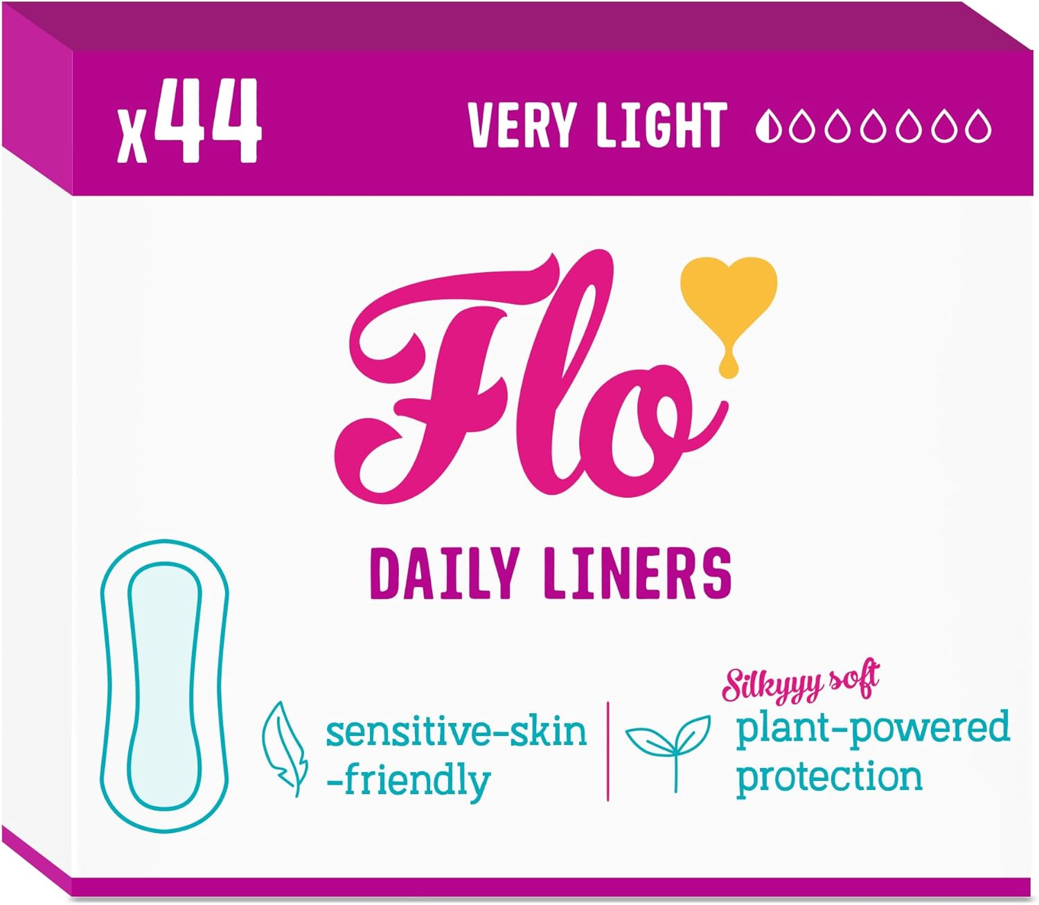 Flo - Daily Liners (44 Pack) - Organic Bamboo Panty Liners for Women - Very Light Flow - Wrapped, Ultra-Thin - Absorbent, Soft & Breathable - Fragrance Free - Vegan & Cruelty Free