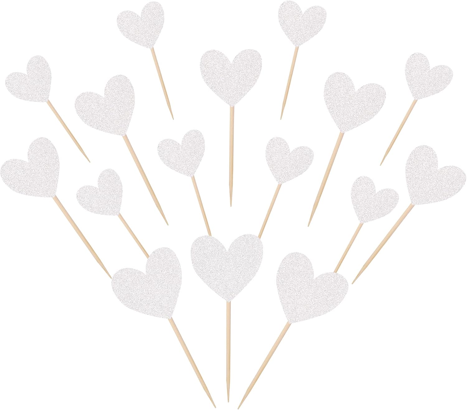 30 PCS Love Heart Cupcake Toppers Glitter Mixed Size Wedding Engagement Cupcake Picks Decorations for Wedding Anniversary Bridal Shower Birthday Valentine's Day Party Supplies Silver