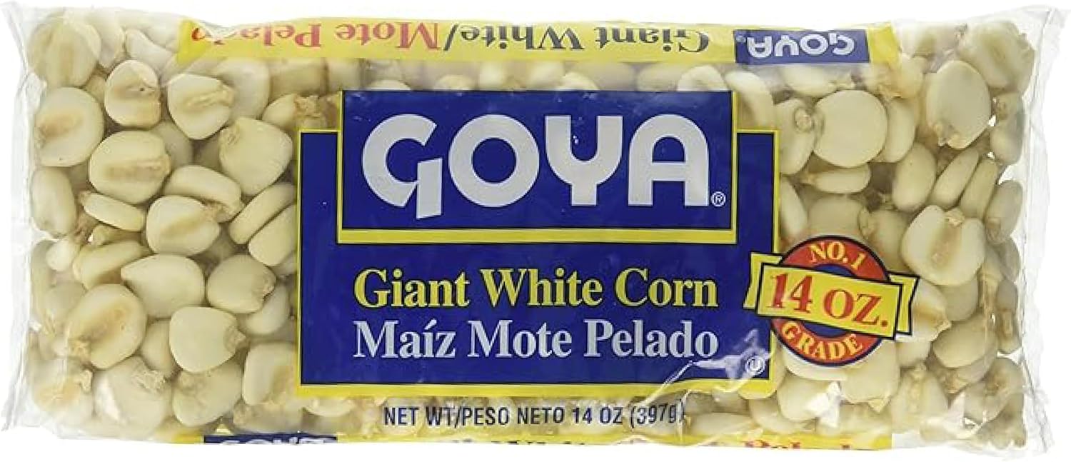 Giant White Corn by Goya, Whole White Hominy, Mexican Corn, Dried White Corn Kernels, Maíz Mote Pelado, 14oz. Bag
