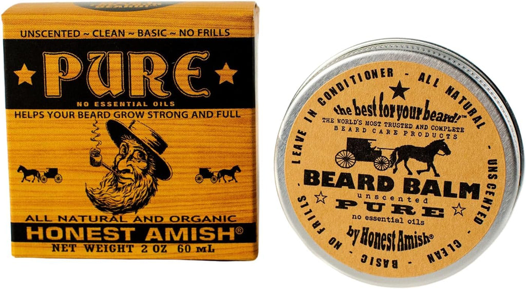 Honest Amish - PURE - Fragrance Free Beard Balm - All Natural - 2 Ounce