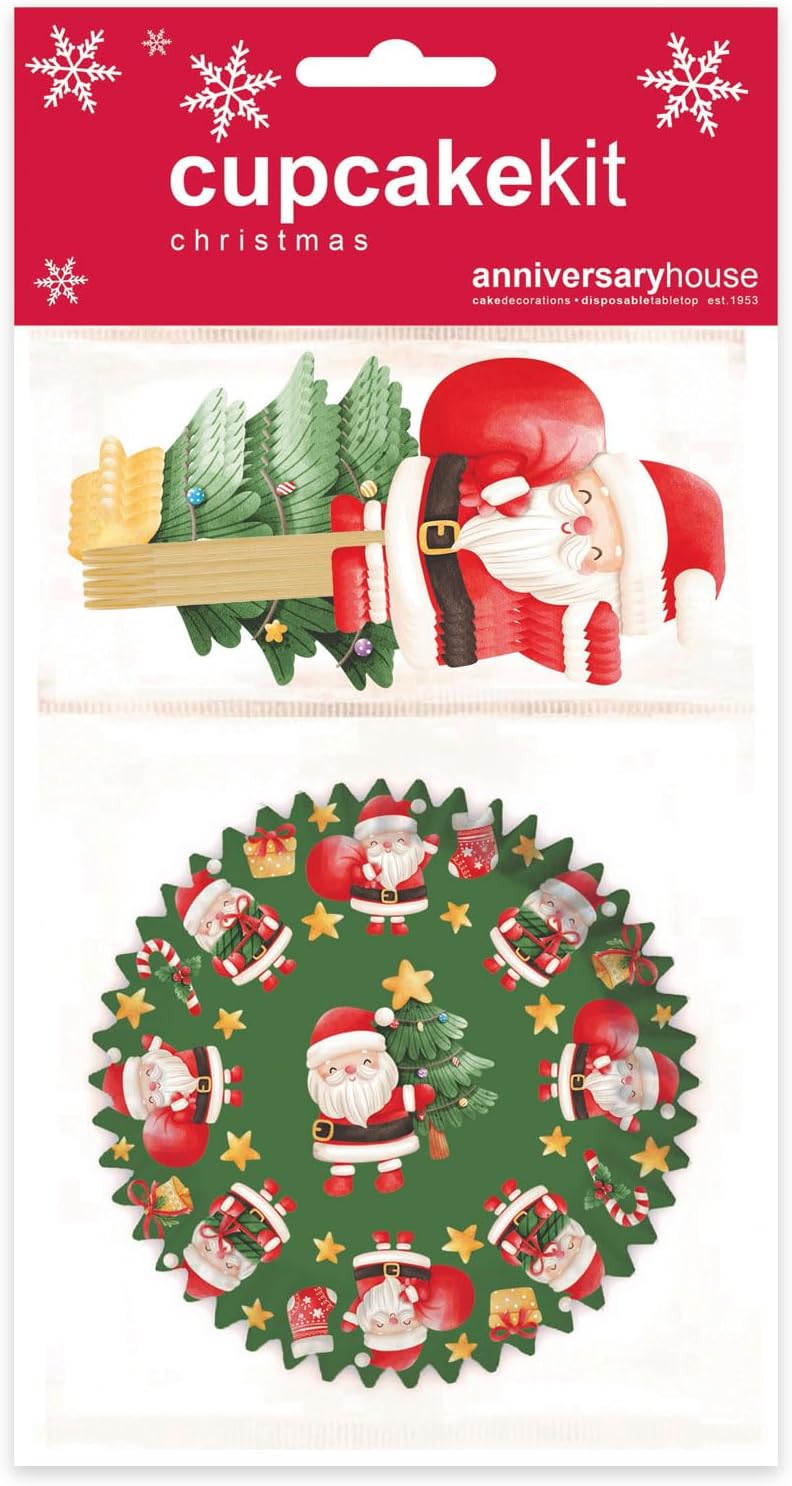 Anniversary House 28 pcs Christmas Cake Toppers, Santa Cupcake Decoration Set, Premium Cupcake Kit, J207