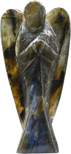 Amazing Gemstone Labradorite Crystal Guardian Angel Figurines Ornament for Healing Birthstone, Decoration Statue (Hand Carved Pocket Gemstone Angel) (3 inch)