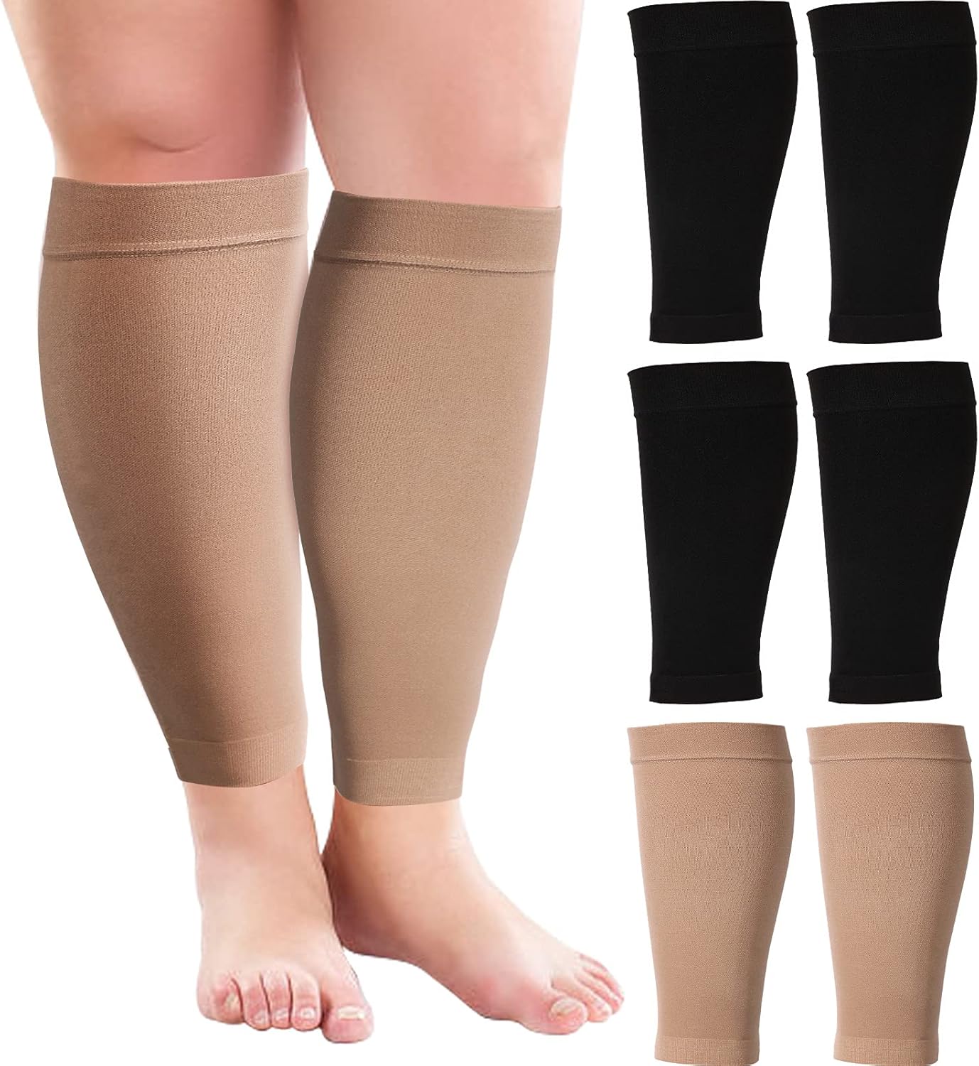Syhood 3 Pairs 20 Inches Wide Plus Size Calf Compression Socks for Circulation Compression Long Legs Sleeves 20 - 30 mmhg Calf Muscle Sleeve for Women Men