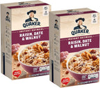 Quaker Raisin, Date & Walnut 100% Whole Grains Fiber Instant Oatmeal - 2 Boxes (26 oz)