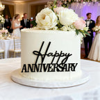 Happy Anniversary Topper, Black Acrylic Party Cake Side Decoration, Company Anniversary Sign Decoration Cake Charm for Valentine's Day Wedding Party Supplies (Black)